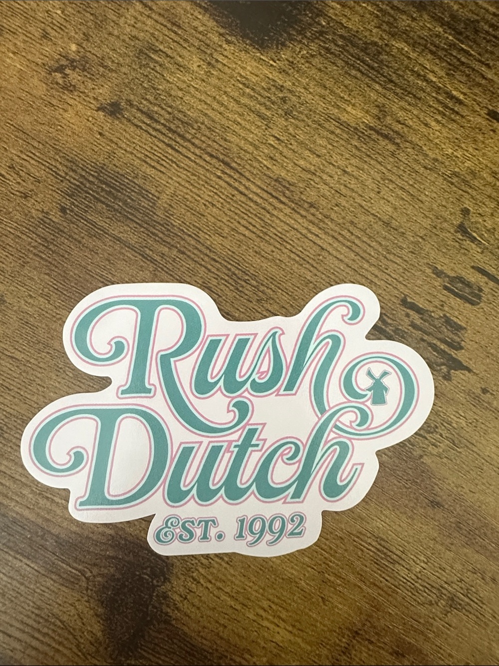 Dutch Bros Rush Dutch Sticker - Teal & Pink Script